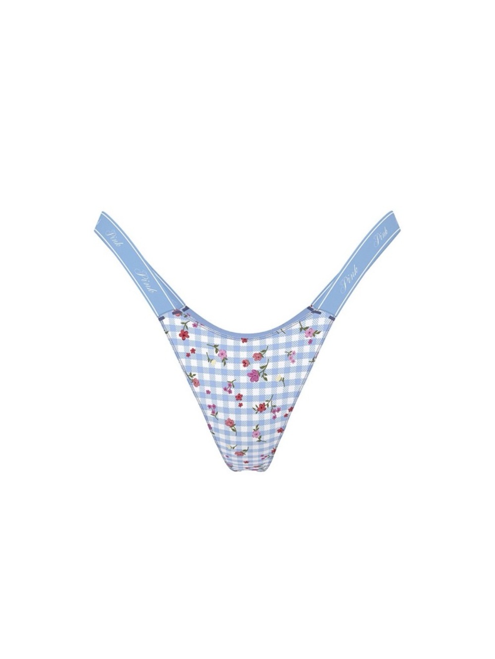 PINK Victoria's Secret Light Blue Gingham Floral Bikini Bottom